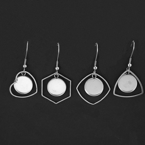 Stainless steel 12mm time gem ear hook diy earrings empty pendant geometric irregular earrings accessories pendant