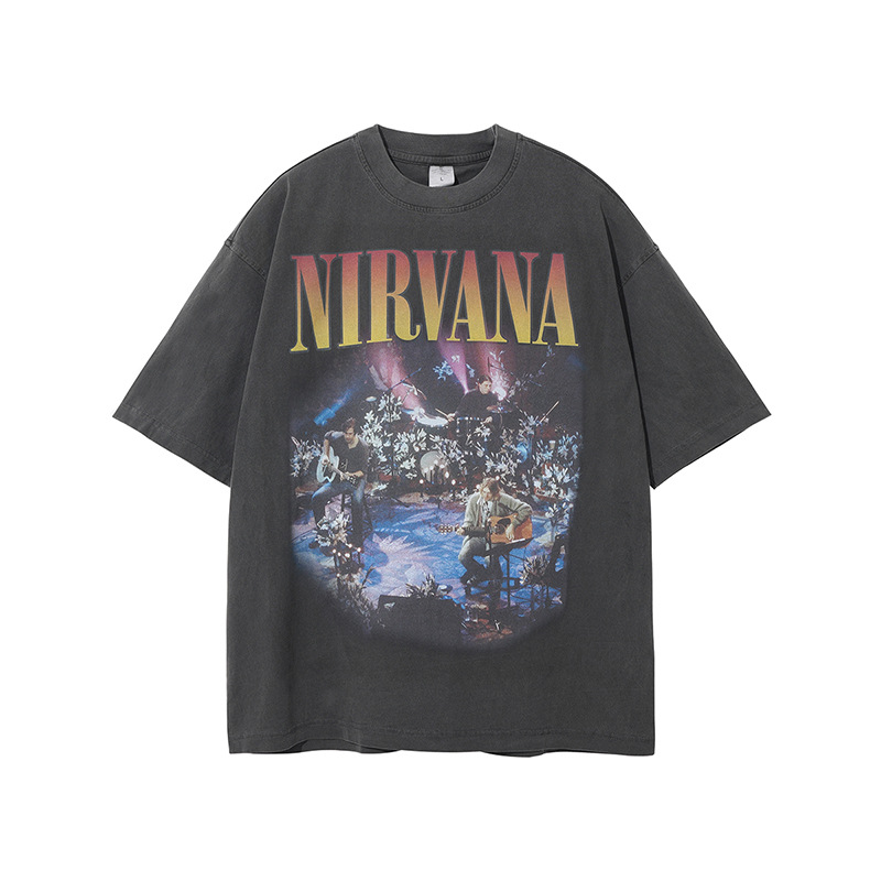 ARTIE desgaste de los hombres 2023 de primavera y verano lavado retro moda marca camiseta Nirvana banda digital inyección directa impresa hombres de manga corta