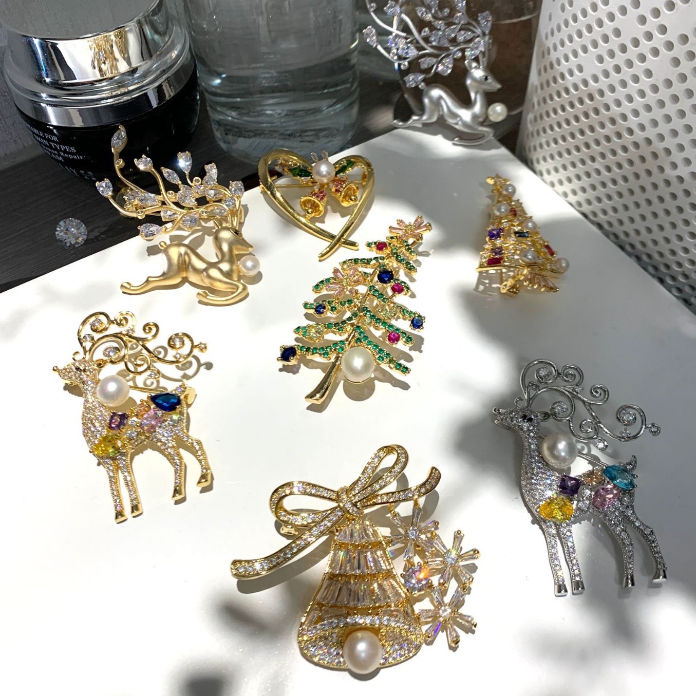Boxin Cloud Wholesale Christmas Gift Ornaments Zircon Freshwater Pearl Deer Brooch Christmas Tree Empty Accessories