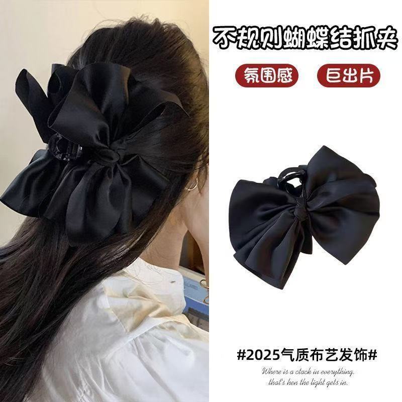 新作レトロ韓国風布製リボン三角ヘアクリップ、女性用大型ヘアクリップ、後頭部の髪量が多い方用シャーククリップ|undefined