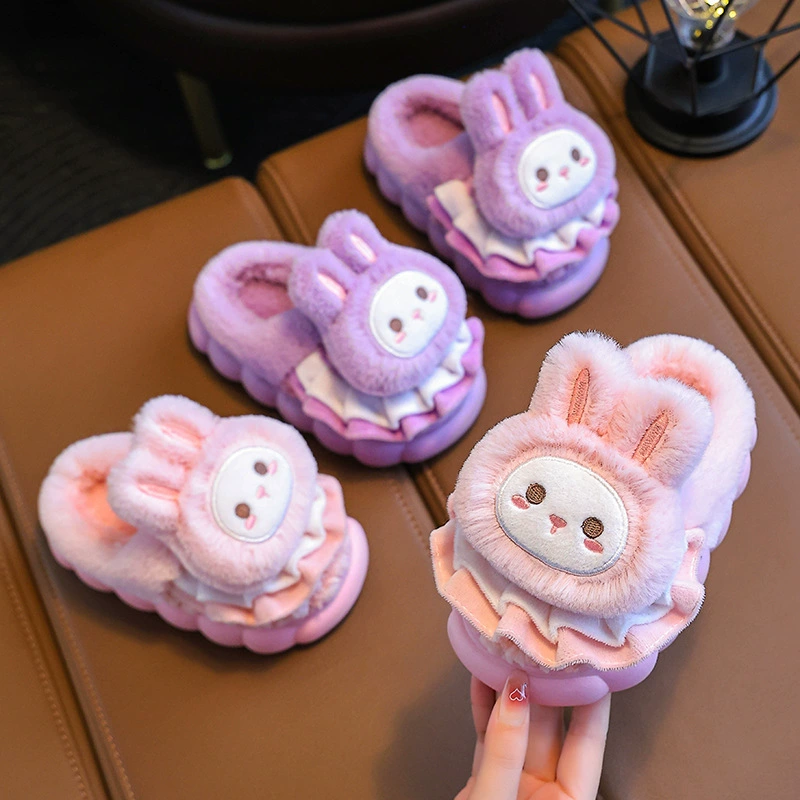 Осенние и зимние новые детские хлопковые тапочки для мальчиков и девочек в помещении милые мультяшные тапочки для девочек