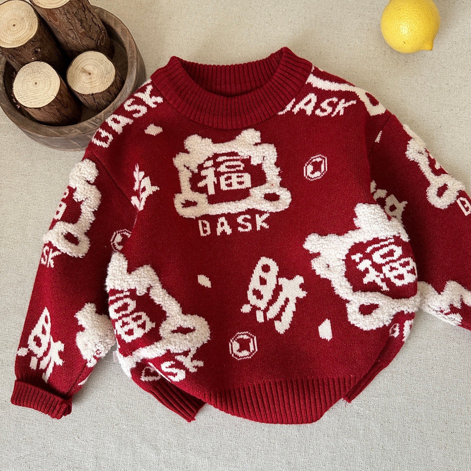 children's winter red knitted festive sweater for boys