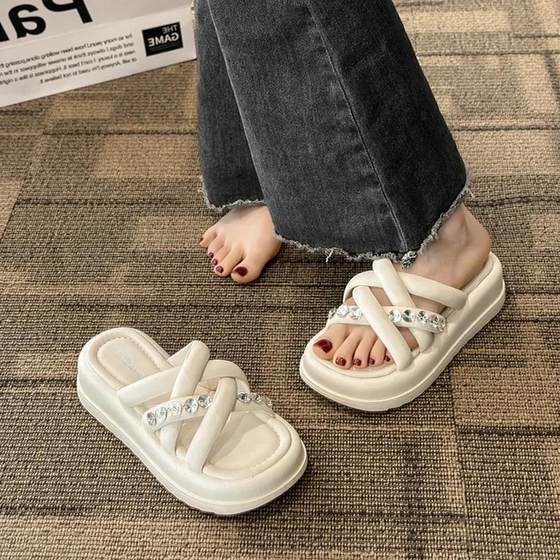 High-end Style Outfit Platform Platform Toe Sandals 2024 Summer New Style Chanel Style Office Slipper Women's Shoes