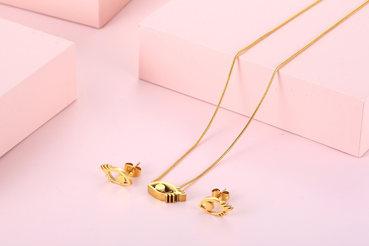 fashion golden eye titanium steel clavicle chain earrings set wholesale Nihaojewelry