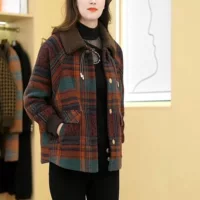 Утолщенный пиджак, женское шерстяное пальто, женское шерстяное пальто среднего возраста больших размеров для мам, осенне-зимнее клетчатое шерстяное пальто