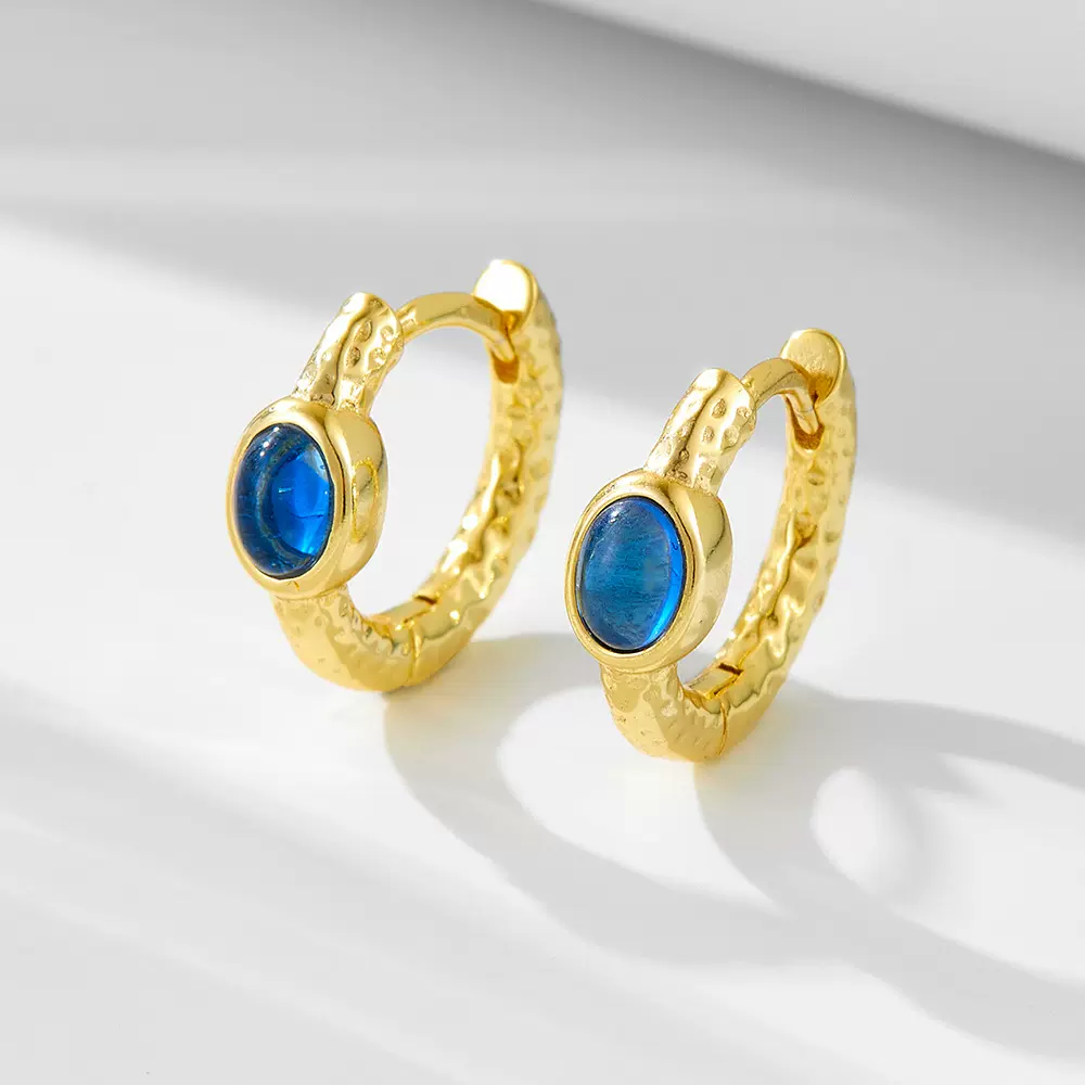 欧美跨境ins时尚轻奢圆形个性潮流纯银耳环简约百搭锆石耳扣耳圈