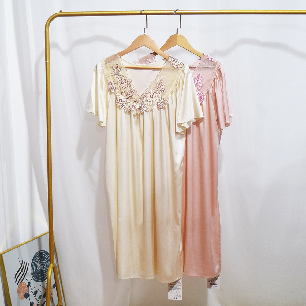 夏季短袖真丝睡裙重磅桑蚕丝大码宽松有弹性丝绸居家睡衣中裙新款|ms
