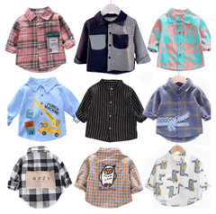 Boys' long-sleeved shirts plaid baby spring tops children's cardigans children's clothing fashionable children's spring and autumn lapel shirts