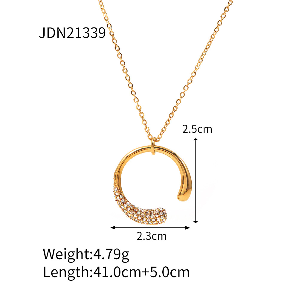 Fashion Moon Stainless Steel Plating Artificial Diamond Pendant Necklace