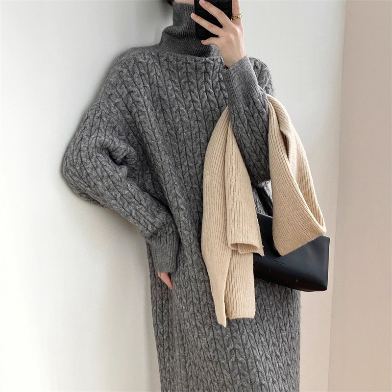 外贸高领毛衣连衣裙女2025年秋冬季新款法式气质休闲针织裙配大衣|undefined