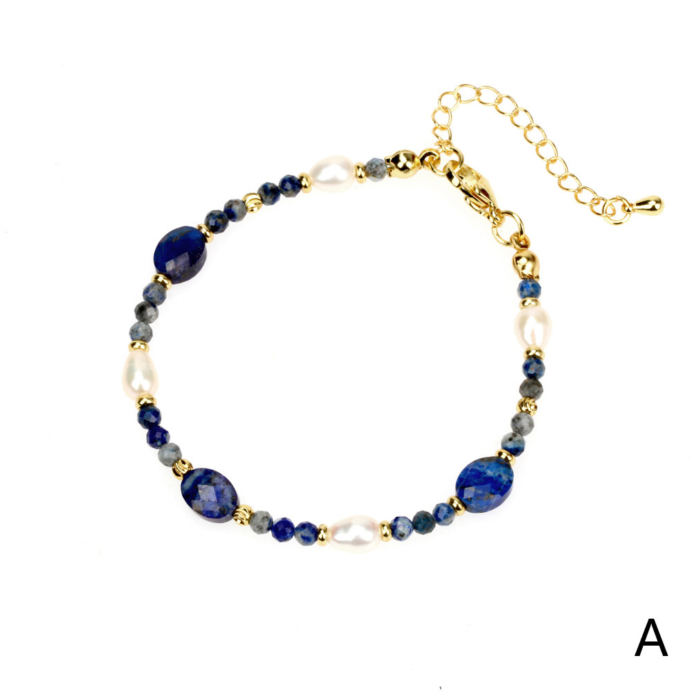 fashion natural section blue gold beaded freshwater pearl copper bracelet wholesale