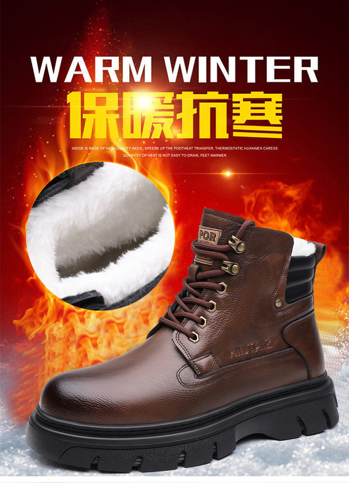 Giày bốt Martin nam cổ cao đế dày lót lông giữ ấm, gót 3–5 cm — màu nâu, màu đen chi tiết 2