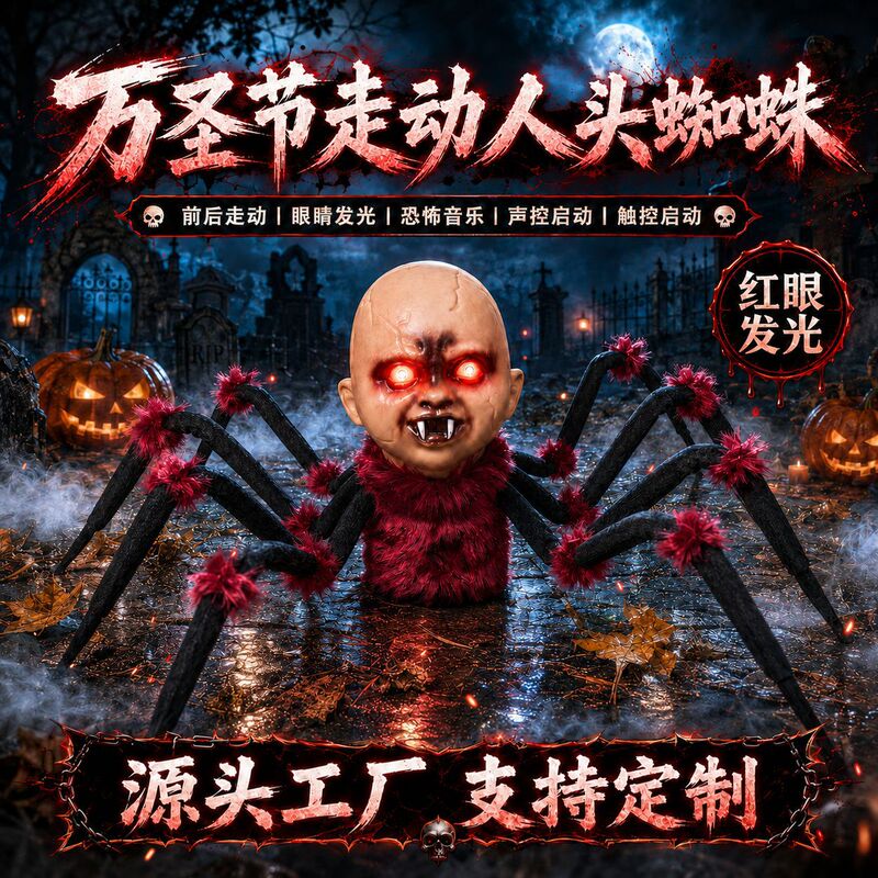 Halloween New Product: Animated Spider Head Prop, Toy Ornament, Decoration, Cross-Border Horror Hanging Ghost, Pumpkin Lantern Halloween New Product: Animated Spider Head Prop, Toy Ornament, Decoration, Cross-Border Horror Hanging Ghost, Pumpkin Lantern
