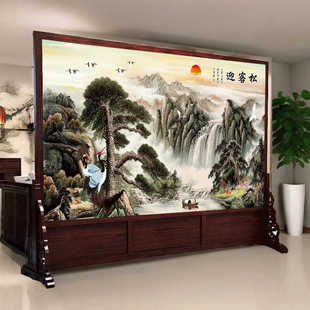 Chinese-Style Solid Wood Living Room Entrance Screen Partition for Company, Office, Foyer, Double-Sided Partition, Fully Assembled