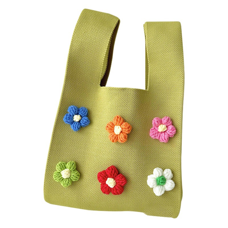 Dopamina lindo colorido pequeña flor de punto bolso de hombro estilo coreano versátil gran capacidad bolso de mano bolso de la muñeca