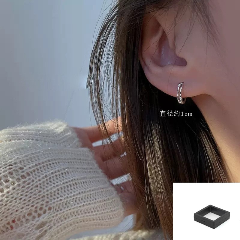 실버 10mm 더블 레이어 귀걸이, 다이아몬드 + PE 필름 박스