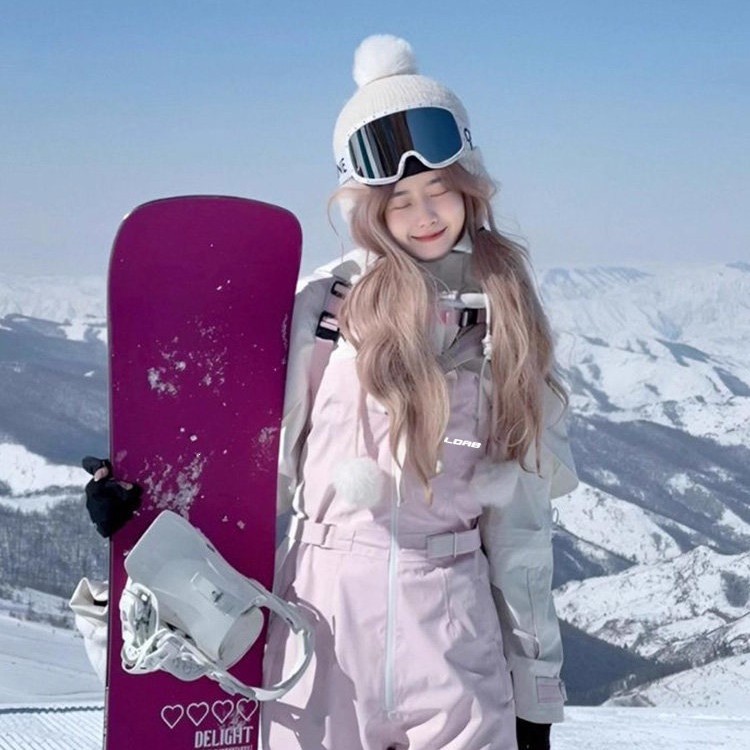 Ldab Pink Ski Suit Set for Women, 2026 Autumn and Winter New Style, High-End Niche Windproof Snow Suit for Both Single and Double Board Skiing