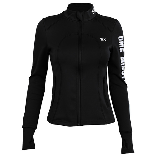 Elastic women's zip-up slimming casual jacket, stand-up collar, running and yoga top, spring and autumn fitness top