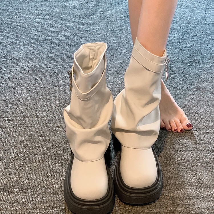 Trendy Mid-Calf Martin Boots for Women 2025 Summer New Stylish Set Retro Versatile Thick-Soled Boots