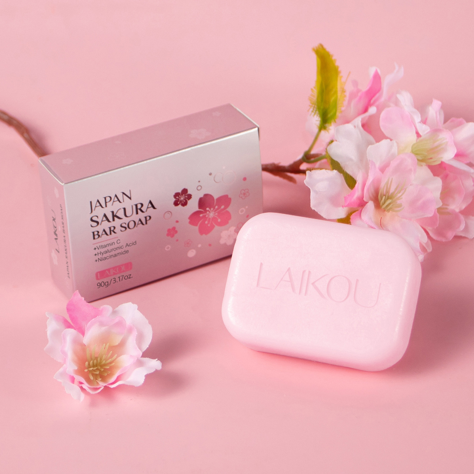 Cross-border Laicome Cherry Blossom Soap 90g for facial cleansing, body cleansing, care, hydrating, moisturizing and nourishing, one-stop delivery undefined