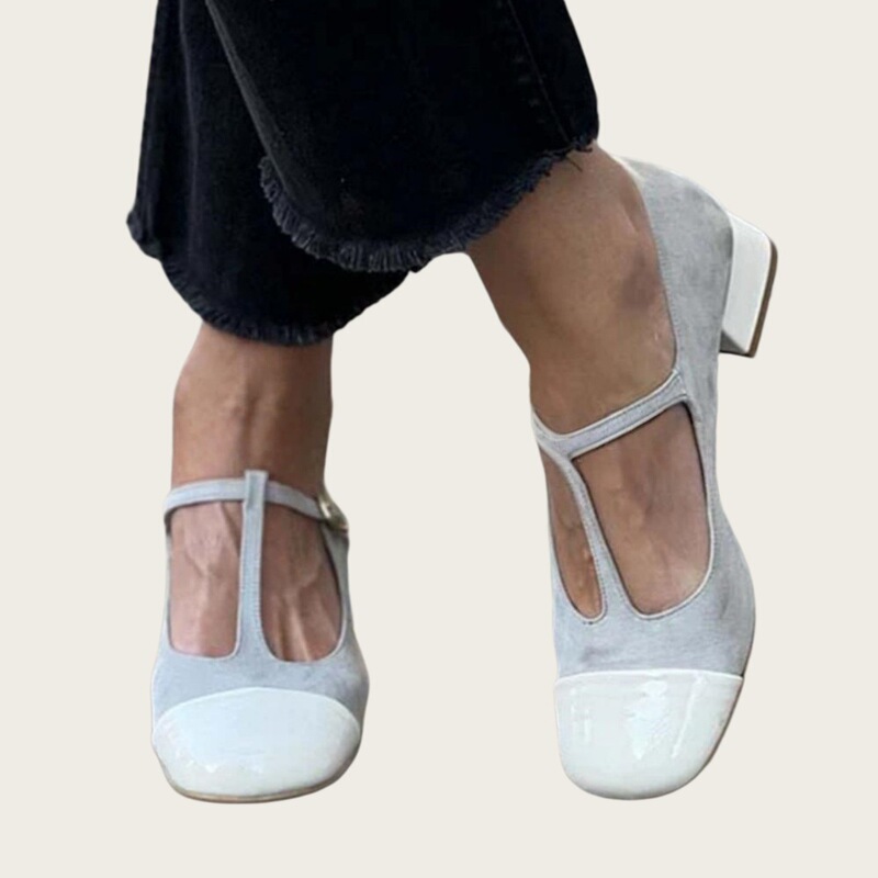 Cross-Border Supply 2025 Spring and Autumn Comfortable Mid-Heel 33-48 Color-Blocked T-Strap Square-Toe Mary Jane Shoes for Women