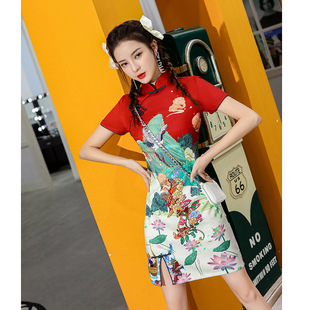 National Trend Cheongsam Young Style 2025 New Summer Improved Girl Chinese Style Red Street Style Short Style