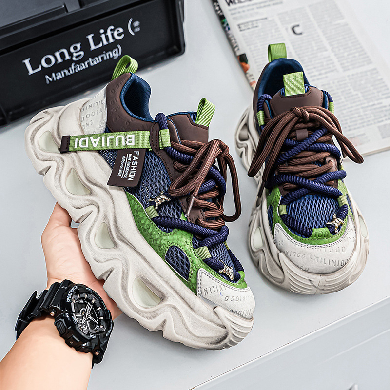Trendy Fashion Dad Sneakers for Men, Height-Increasing Vintage-Style Distressed Sneakers, Breathable Summer White Shoes for Young People Trendy Fashion Dad Sneakers for Men, Height-Increasing Vintage-Style Distressed Sneakers, Breathable Summer White Shoes for Young People