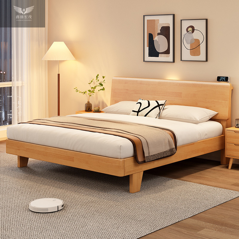Cama de madera sólida moderna nórdica simple 1.5m cama doble de 1.8m cama individual de 1.2m cama secundaria
