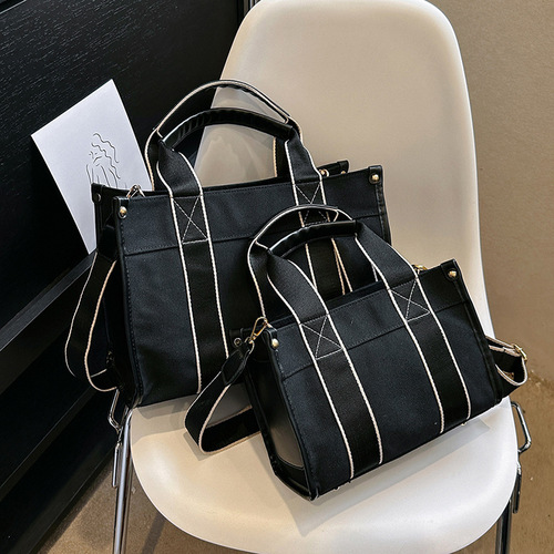 Japanese and Korean foreign trade canvas bags for women 2024 new trendy fashion handbags niche contrasting color commuter shoulder crossbody bag