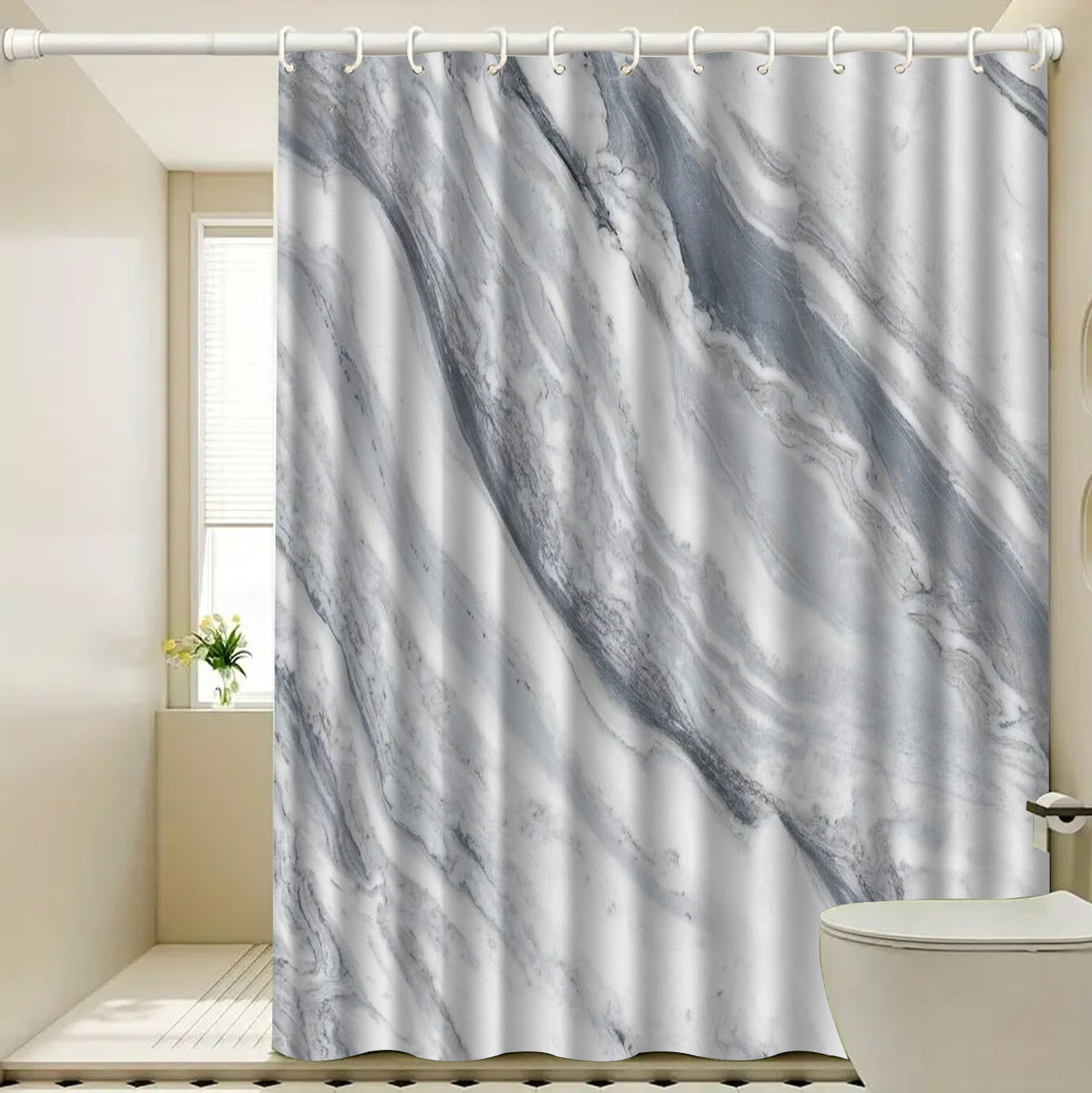 Cross Border Amazon Bathroom Products Shower Curtain Waterproof Curtain Marble Striped Shower Curtain Curtain Shower Partition Curtain