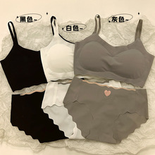 冰丝无痕内衣内裤少女套装运动学生聚拢显胸吊带无钢圈文胸背心款