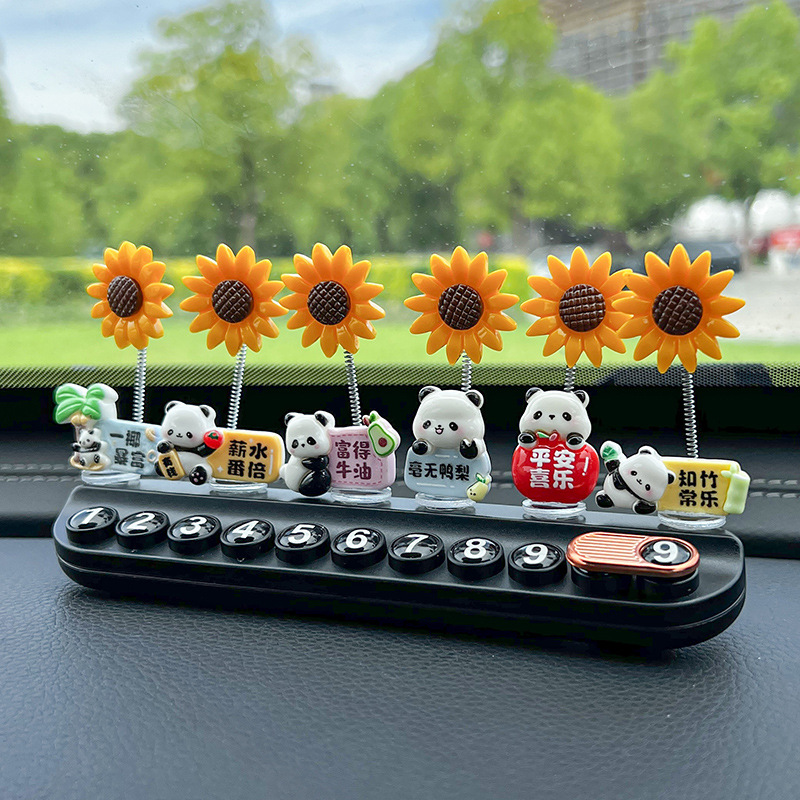 Rich Panda Temporary Parking Number Plate Cute Creative Hidden Car Phone Plate Aromatherapy Car Interior Decoration