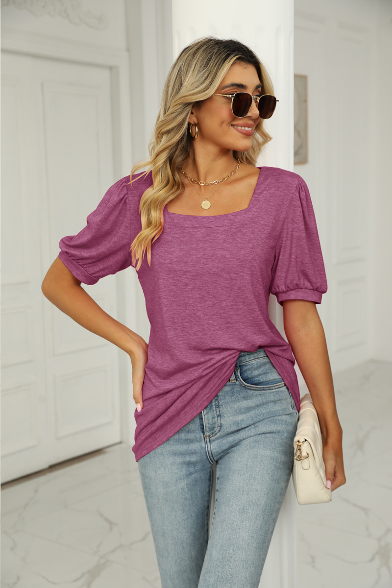 Women's T-shirt Short Sleeve T-shirts Pleated Fashion Solid Color display picture 11