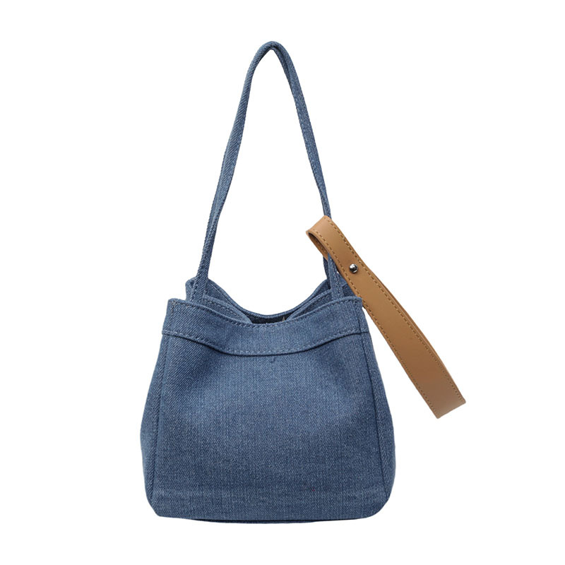 Bolsos populares de este año para mujeres 2024 nueva moda denim bolso de cubo portátil diseño de nicho bolso de mensajero de un solo hombro