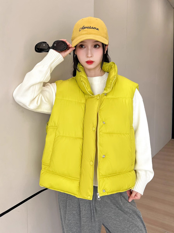 秋冬立领羽绒棉马甲女韩版加肥加大胖mm宽松坎肩加厚短款背心外套|undefined