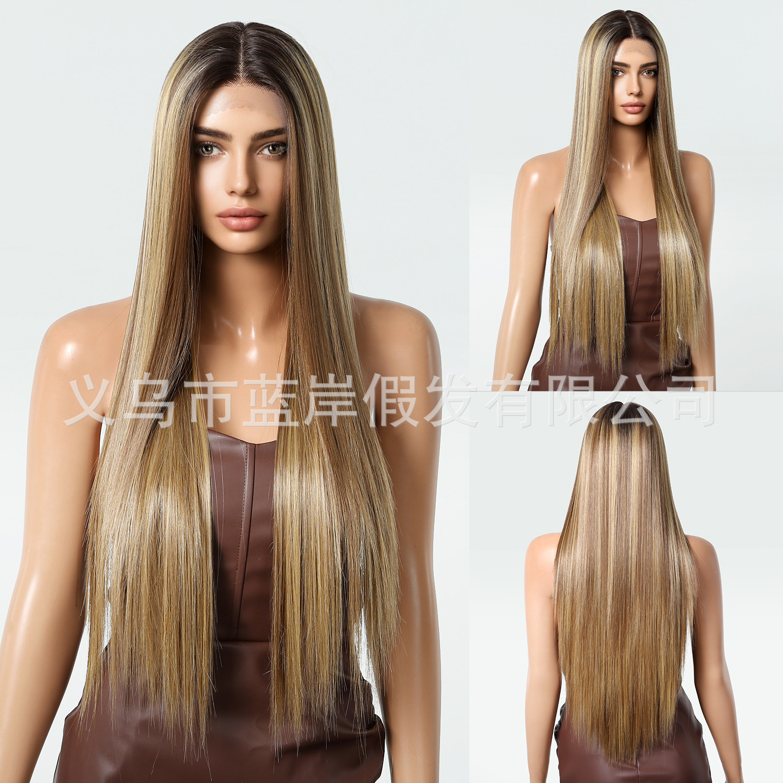 Transfronterizos Europa y Estados Unidos gran área peluca de encaje mujer cosida casual gradiente ruido cabello largo recto realista transpirable