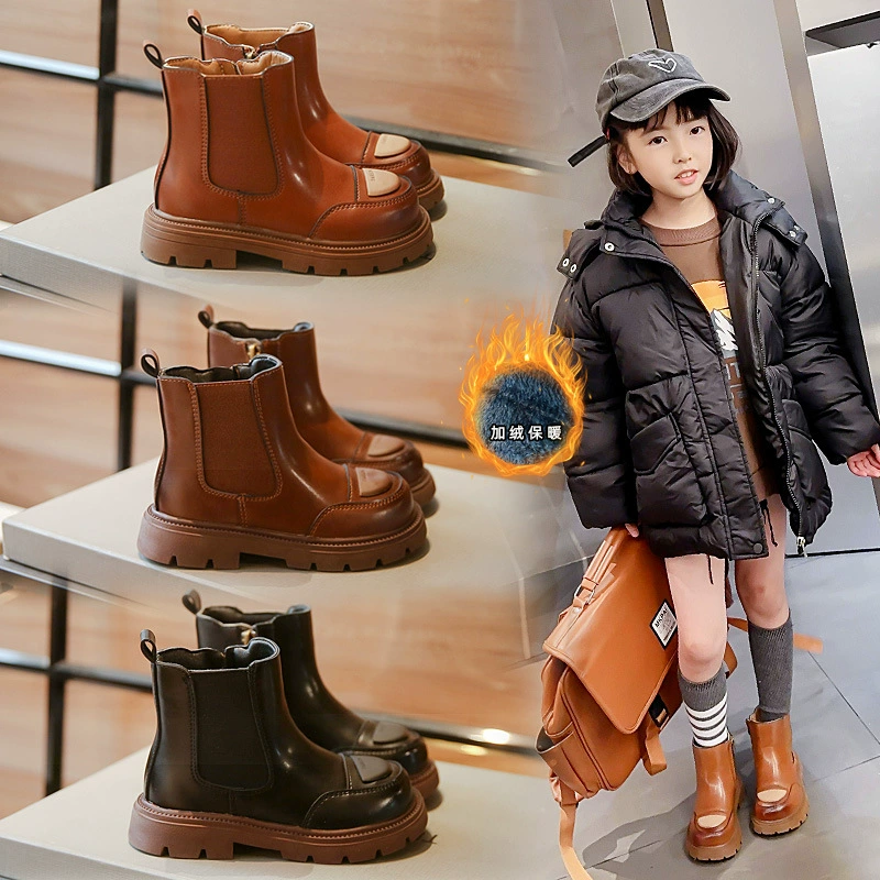 Женская обувь маленькая кожаная сапоги 2024 зимняя бархатная принцесса короткая сапоги маленькая девочка осень детская мода Мартин сапоги