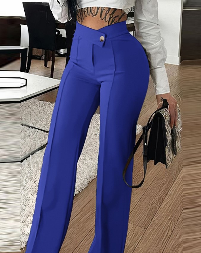 High Waist Flared Wide Leg Pants for Women Elegant Office Casual Chic Stretch Polyester Trousers Comfort Fit Multiple Colors_ecoleips.com