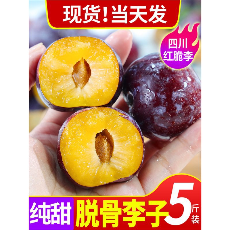 四川阿坝汶川脆红李子凤凰五月脆新鲜水果脱骨青脆李子半边红