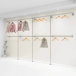 不锈钢服装店展示架上墙双层挂衣架女装店壁挂式货架童装店陈列架