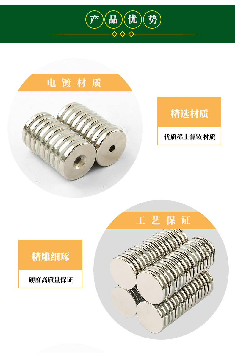 厂家出售钕铁硼磁铁 现货批发圆形强磁磁铁磁钢耐高温镀镍N35-N52详情4