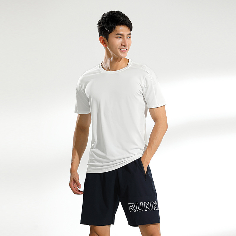 Verano de los hombres deportes casual correr cuello redondo de secado rápido de manga corta fitness de alta elástico de seda de hielo transpirable camiseta nuevos productos impresos registro