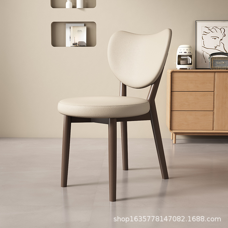 Silla de comedor de madera sólida retro nórdica, silla de comedor moderna y simple, respaldo de cuero suave, taburete de comedor de hotel antiguo