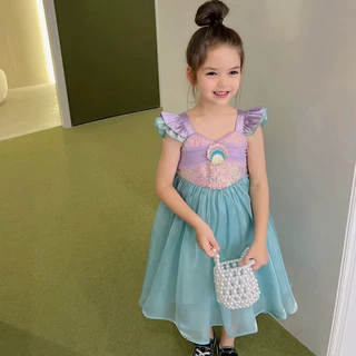 女童2024夏季新款美人鱼背心连衣裙儿童洋气短袖公主裙演出服潮