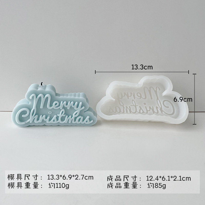 Navidad feliz letras inglesas aromaterapia vela molde de silicona DIY Navidad hecho a mano jabón pastel molde para hornear