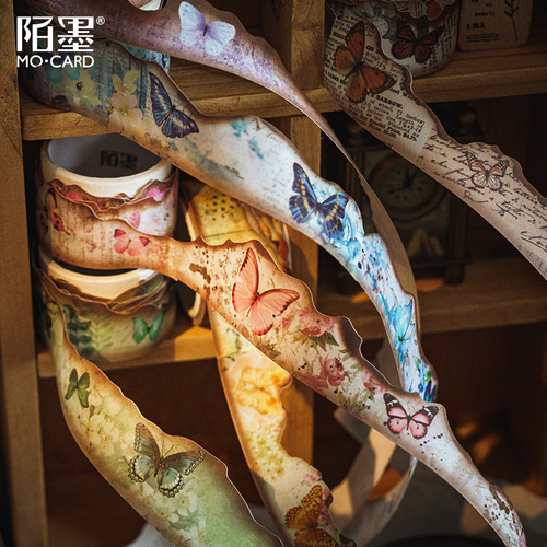 Momo Tape Butterfly Contract Series Retro Special Shaped Burnt Hand Book Decoration Material Cycle Border 6 Styles