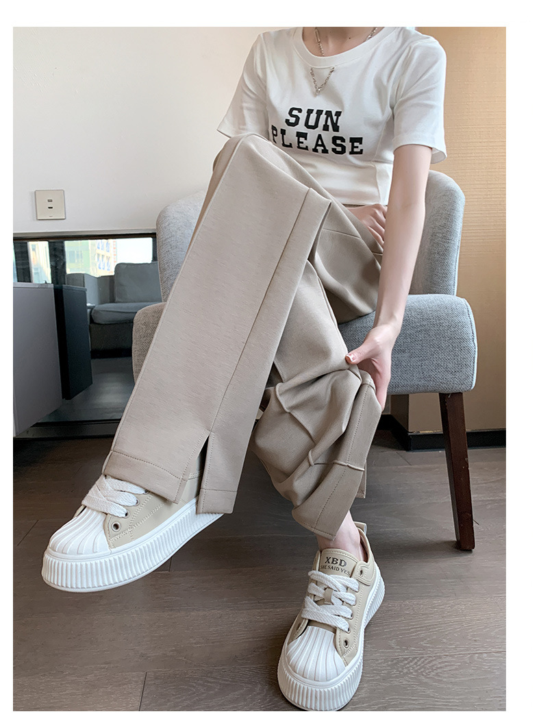 Slit narrow air cotton wide-leg pants for women, 2023 new high-waisted drape floor-length pants, slimming straight casual pants pic 17
