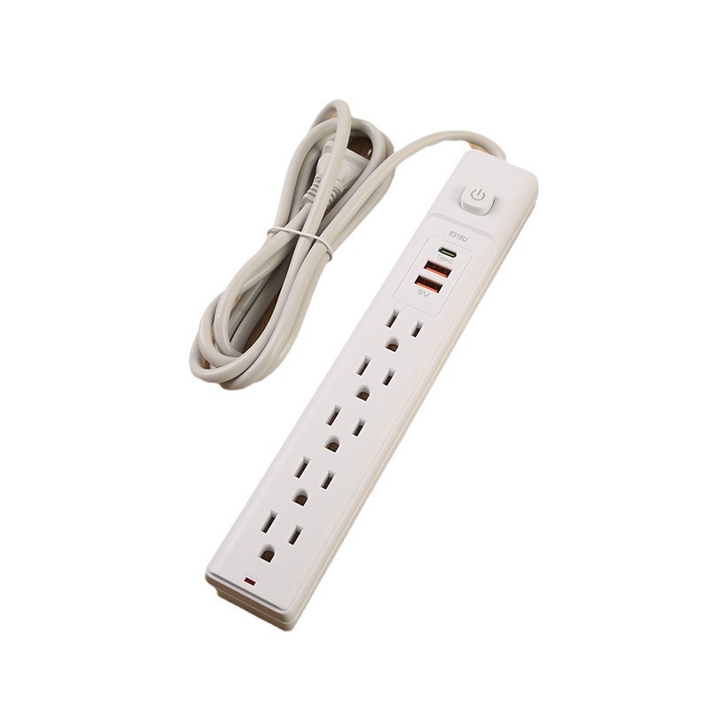 5 orificios 2USB + 1PD tarjeta de papel paquete de caja negra caja blanca interruptor general estándar estadounidense