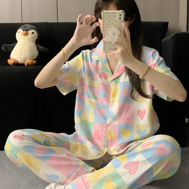 120G nubes de algodón pijama ropa para el hogar mangas cortas pantalones largos conjunto entidad mayorista sudeste asiático TK pedidos de comercio exterior transfronterizo