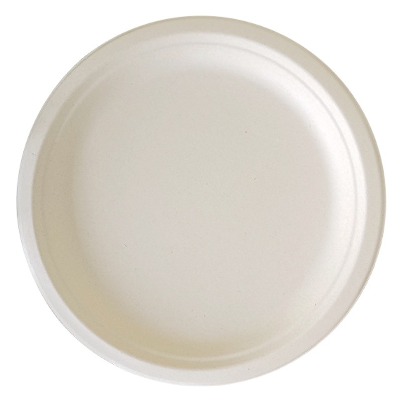 Platos desechables de Amazon, platos de calidad alimentaria, platos redondos biodegradables de pulpa de caña de azúcar, tazones de papel para pasteles y palillos